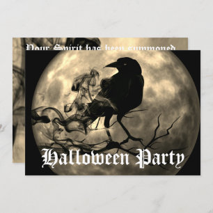 Convite Raven Negro Assustador Festa de Halloween Cheia In