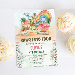 Convite Rawr Em Quatro Festa de Aniversário do Dinossauro