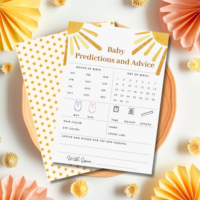 Convite Ray da Sunshine Baby Predictions & Advice Card (baby predictions and advice)