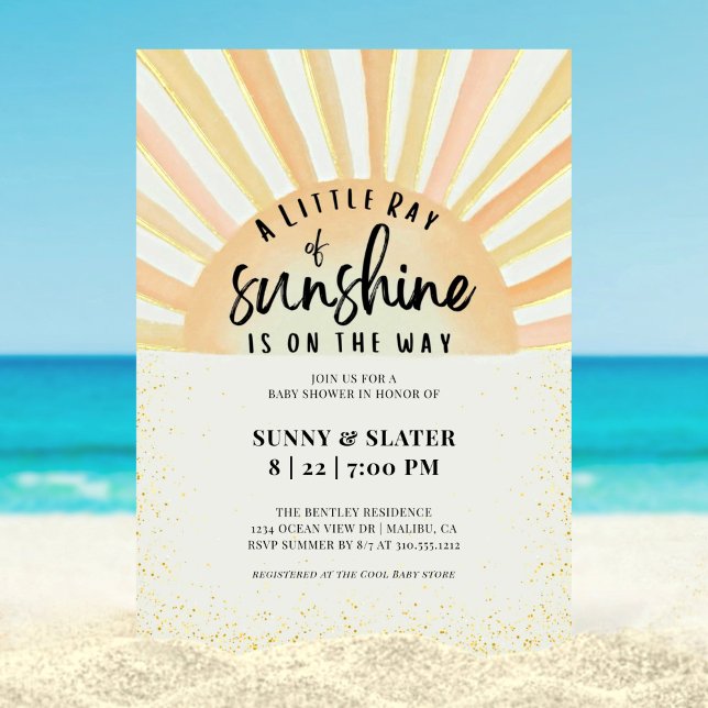 Convite Ray Da Sunshine Retro Summer Beach Chá de fraldas (Criador carregado)