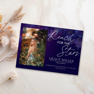 Convite "Reach For The Stars" Galaxy Photo Graduation