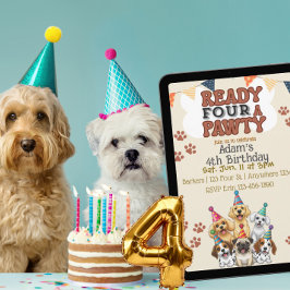 Convite Ready FOUR a Pawty, Dog 4th Birthday Invitation