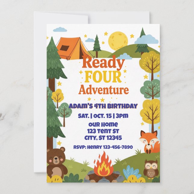 Convite Ready FOUR Adventure, 4th Birthday (Frente)