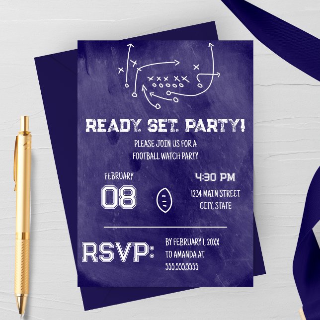 Convite Ready Set Party Football Watch Party Invitation (Criador carregado)