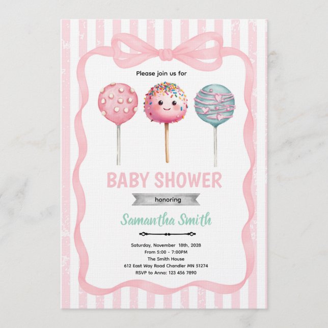 Convite Ready to Pop Cake Pop Shower Invitation (Frente)