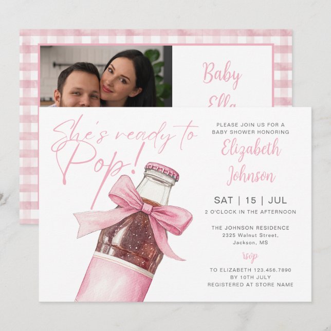 Convite Ready To Pop Pink Soda Bottle Baby Shower Photo (Frente/Verso)