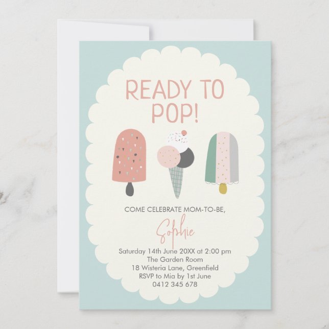 Convite Ready to Pop Popsicle Baby Shower Invitation Mint (Frente)