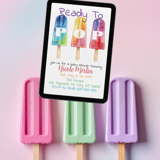 Convite Ready To Pop, Rainbow Popsicle Baby Shower (Criador carregado)