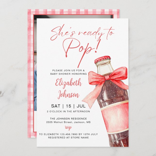 Convite Ready To Pop Soda Bottle Baby Shower Photo (Frente/Verso)