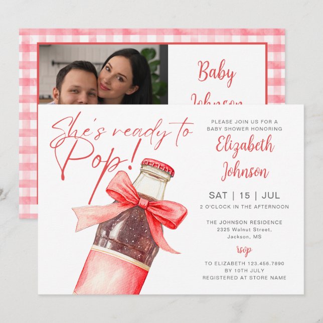 Convite Ready To Pop Soda Bottle Bow Baby Shower Photo (Frente/Verso)