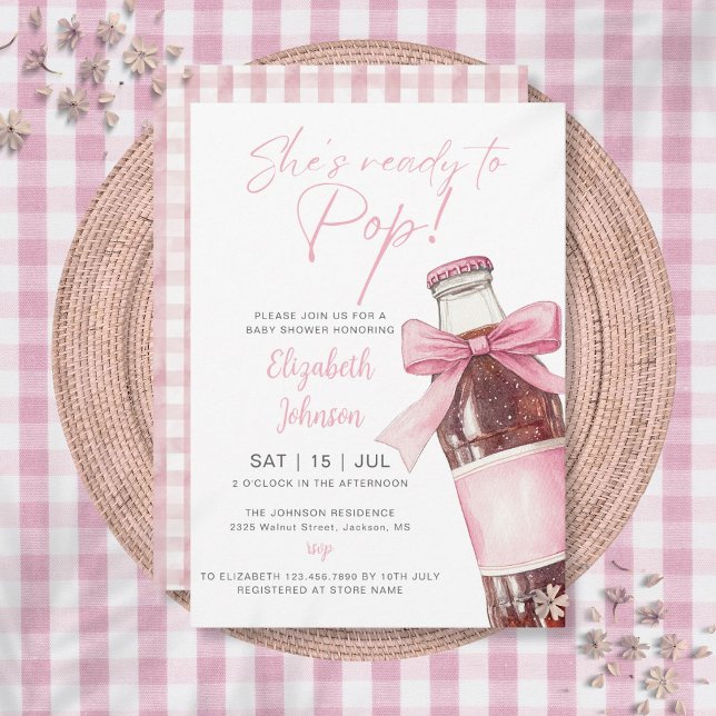 Convite Ready To Pop Soda Bottle Pink Bow Baby Shower (Ready To Pop Soda Bottle Pink Bow Baby Shower Invitation)