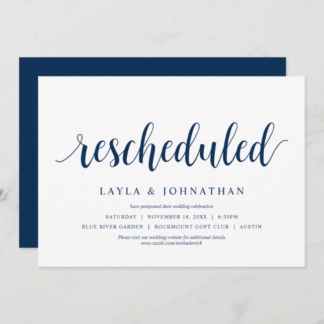 Convite Reagendado, mudança de data do casamento (Frente/Verso)