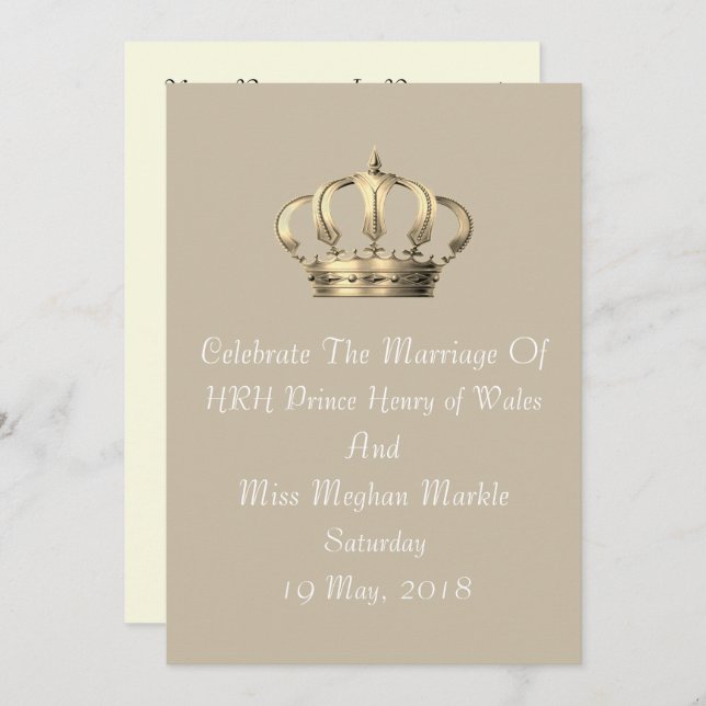 Convite Real à Coroa de Harry & Meghan (Taupe) (Frente/Verso)