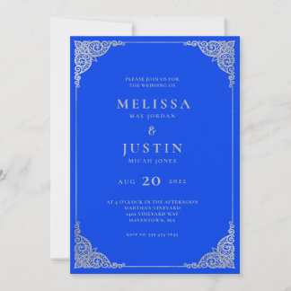 Convite Real Azul Moderno Simplístico ao Casamento