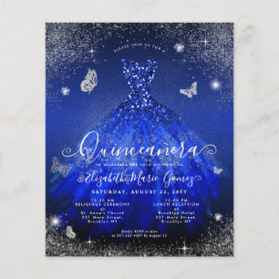 Convite Real Azul Prata para Vestido de Quinceaner