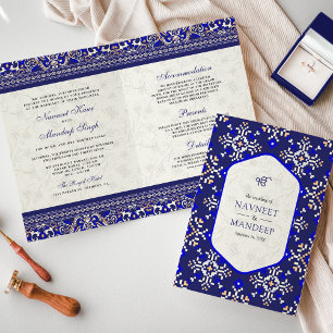 Convite Real Blue Cross-stitch All in One Sikh Wedding