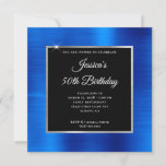 Convite Real Blue Foil Silver e Black 50th Birthday<br><div class="desc">Crie seu próprio convite para celebrações de aniversário de na moda milestone para seu rico. A imagem gráfica decorativa de fundo digital apresenta uma folha azul real falsa, uma folha prateada e uma camada quadrada preta de cor sólida para as suas informações de convite personalizadas. Personalize os estilos de fonte...</div>