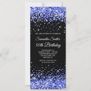 Convite Real Blue Glitter Black 50th Birthday