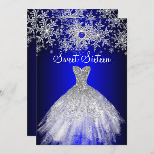 Convite Real Blue Pearl Silver Snowflake Sweet 16