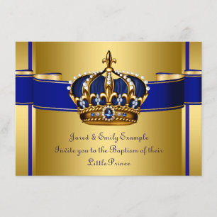 Convite Real Coroa Azul e Dourado Príncipe Baptismo