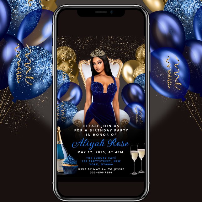 Convite Real de Aniversário para Balões Azuis e Do (Criador carregado)
