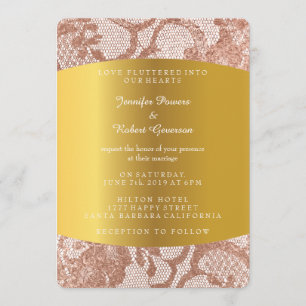 Convite Real de Casamento em Rosa Dourado Falso