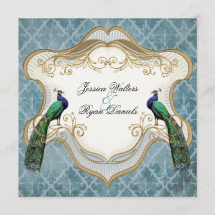 Convite real do casamento do azul de pavão
