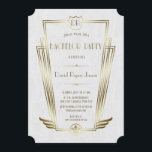 Convite Real Dourada Deco Monograma de Arte Branca<br><div class="desc">Convite para Solteiro de Deco Monograma de Arte Branca Real Dourada. Único Glam, design de cartão Vintage com forma falsa de arte dourada com uma crista para suas iniciais, falso ouro Fleur-de-lis como uma herança real, um Excelente Rajando 1920 Gatsby, velho estilo Hollywood, fontes maravilhosas sobre um fundo negro. Use...</div>