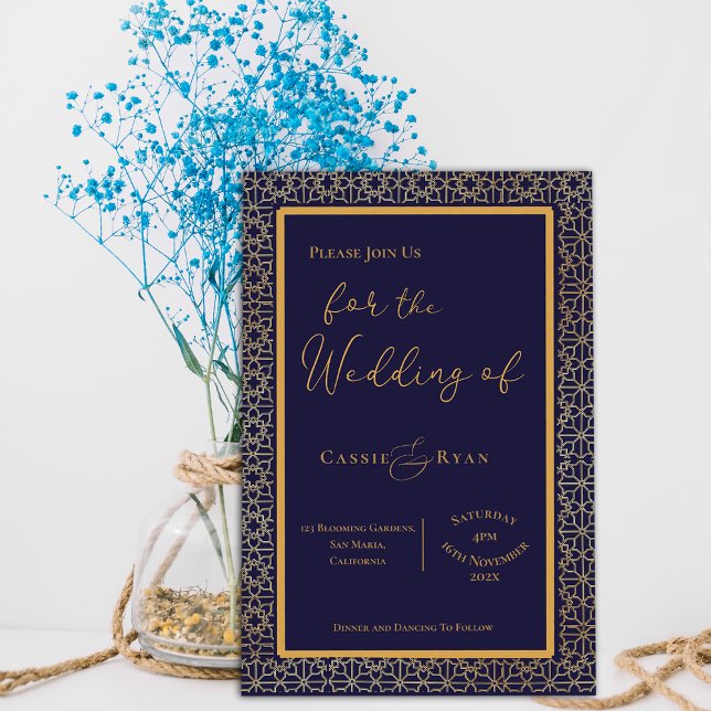 Convite Real Elegante Azul e Dourado Casamento (Royal Elegant Blue and Gold Wedding invitation)