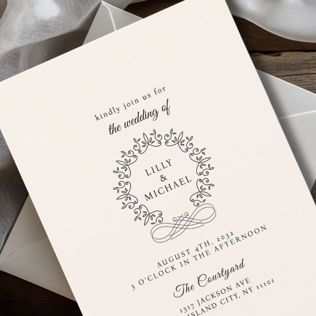 Convite Real, Elegante, Casamento (Royal, Elegant, Wedding Invitation, beige. Handwriting font.)