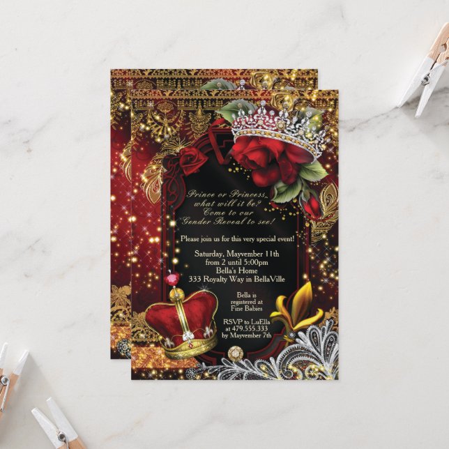 Convite Real Gênero Revelação Chá Príncipe ou Princesa Inv (Frente/Verso In Situ)