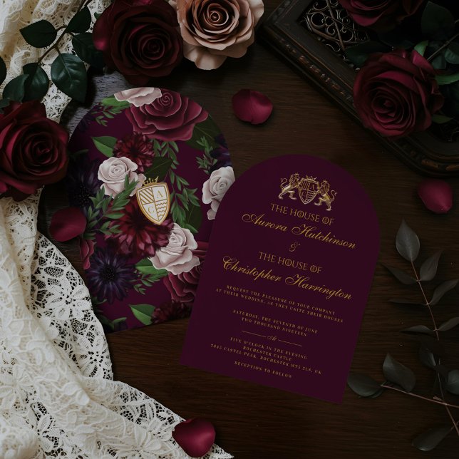 Convite Real Muse Medieval Fantasy Plum Floral Weding (Royal Muse Medieval Fantasy Plum Floral Wedding Invitation)