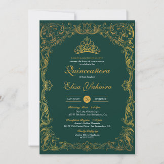 Convite Real Ornament Emerald Green - Rico Elegante Quince