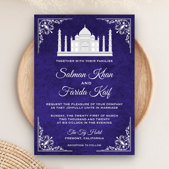 Convite Real para Casamento Roxo Elegante Taj Maha (Criador carregado)