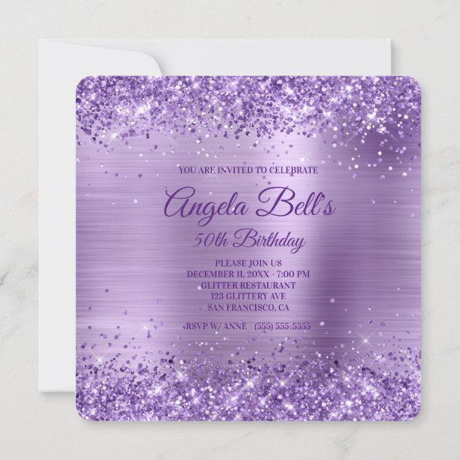 Convite Real Purple Glitter Brushing Foil 50º Aniversário (Verso)