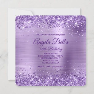 Convite Real Purple Glitter Brushing Foil 50º Aniversário