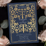 Convite Real Real Real Dourado de Casamento de Esp<br><div class="desc">Ponha o tom para o seu casamento de fantasia medieval com um design de convite ousado — uma espada de ouro cercada por florais contra um fundo azul. Perfeito para casais sonhando com uma celebração épica e romântica. Torne a sua história de amor lendária à primeira vista! NOTA: o ouro...</div>