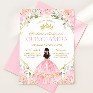 Convite Real Rosa Quinceañera Mis Quince