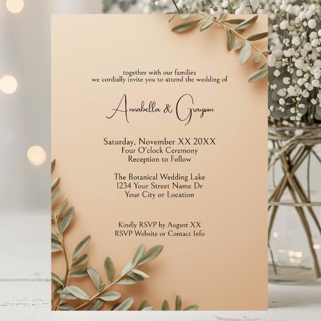 Convite Realistic Olive Branches on Elegant Beige Wedding (Criador carregado)