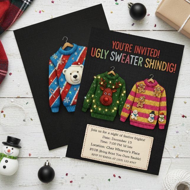 Convite Realistic Ugly Sweater Shindig Knitted Invitation (Criador carregado)