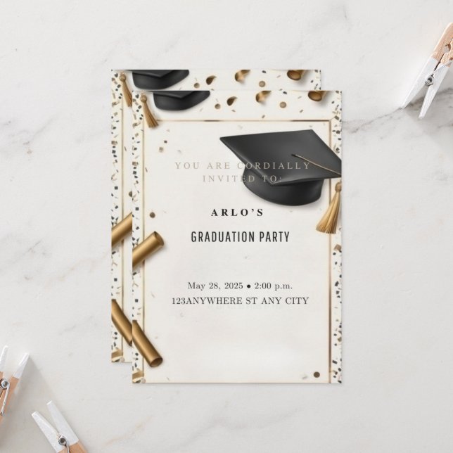 Convite Realização do eterno: Boné de formatura Elegante (Frente/Verso In Situ)