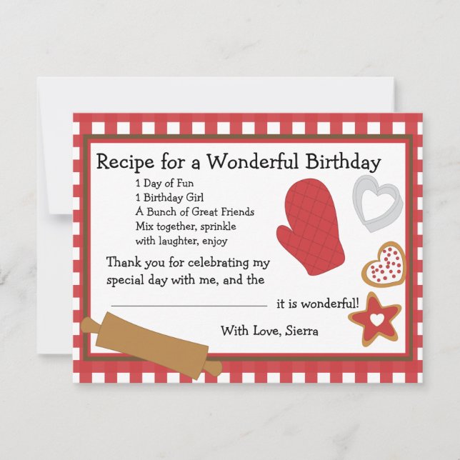 Convite Receita de cookies Obrigado Nota (Frente)