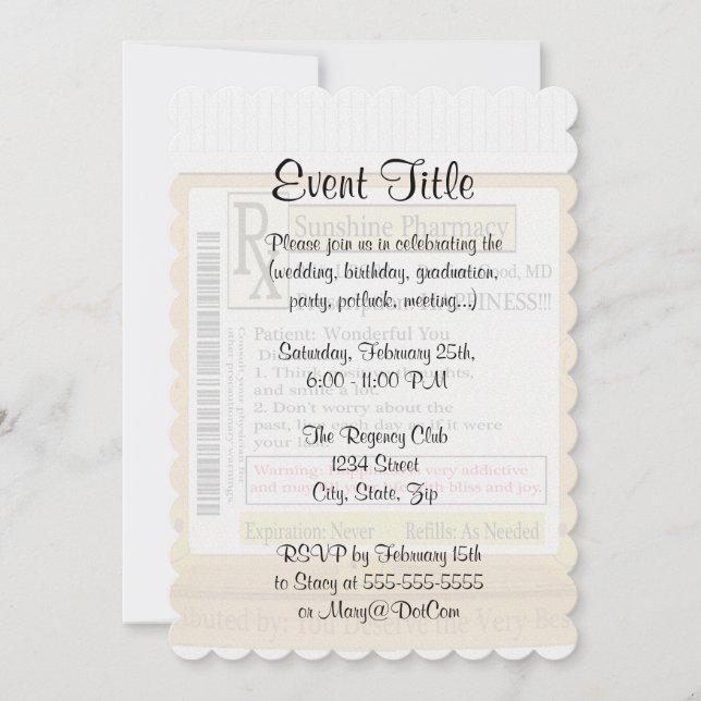 Convite Receita de Felicidade Engraçada RX (Frente)