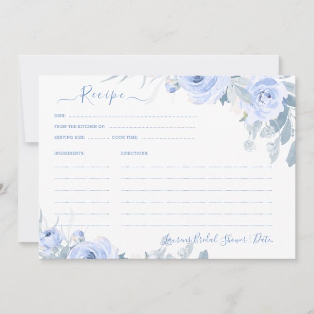 Convite Receita do Chá de Noiva ArtsApp H2 Rosas Azul Poei (Frente)