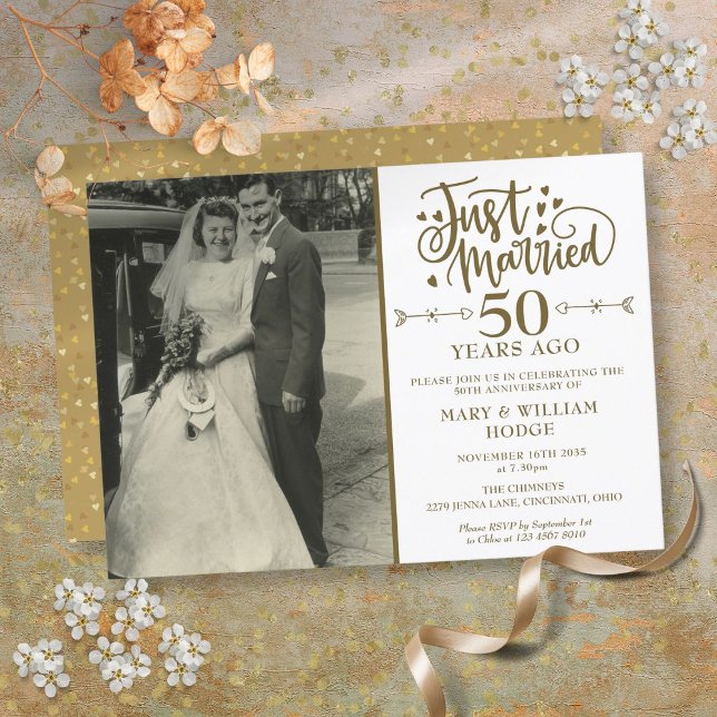 Convite Recem casados 50ª Foto de Casamento de Aniversário (Just Married 50th Anniversary Wedding Photo Invitation)