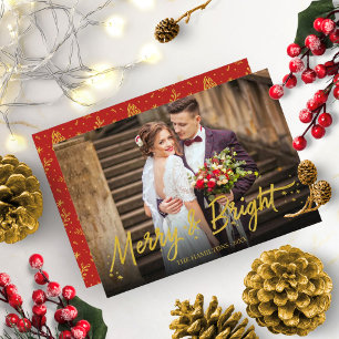 Convite Recém-Casados Alegre E Brilhante Foto Natal Feriad