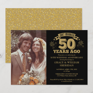 Convite Recém-Casados Aniversário de 50 anos Foto Dourado 