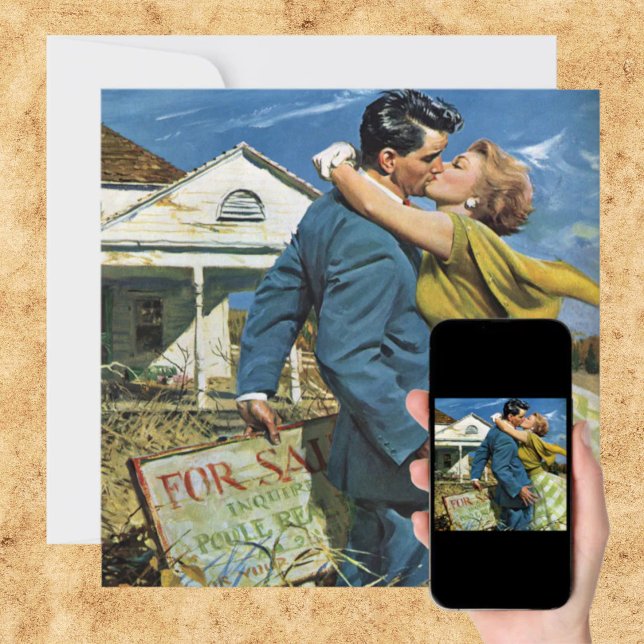 Convite Recém-Casados Antigos se Beijando, Festa de Aqueci (Vintage Newlyweds Kissing, Housewarming Party Invitation)