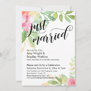 Convite Recém-Casados Caligrafia Boho Aquarela Flores