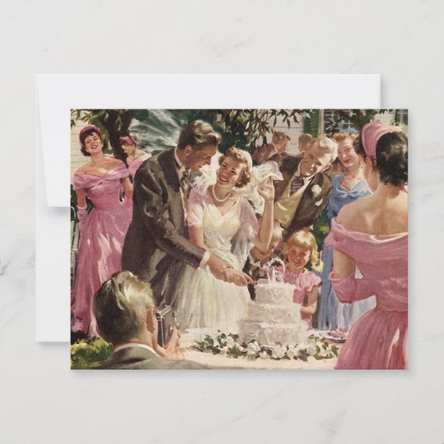 Convite Recém-Casados de Casamento Antigo Cortam Bolo Avis (Frente)